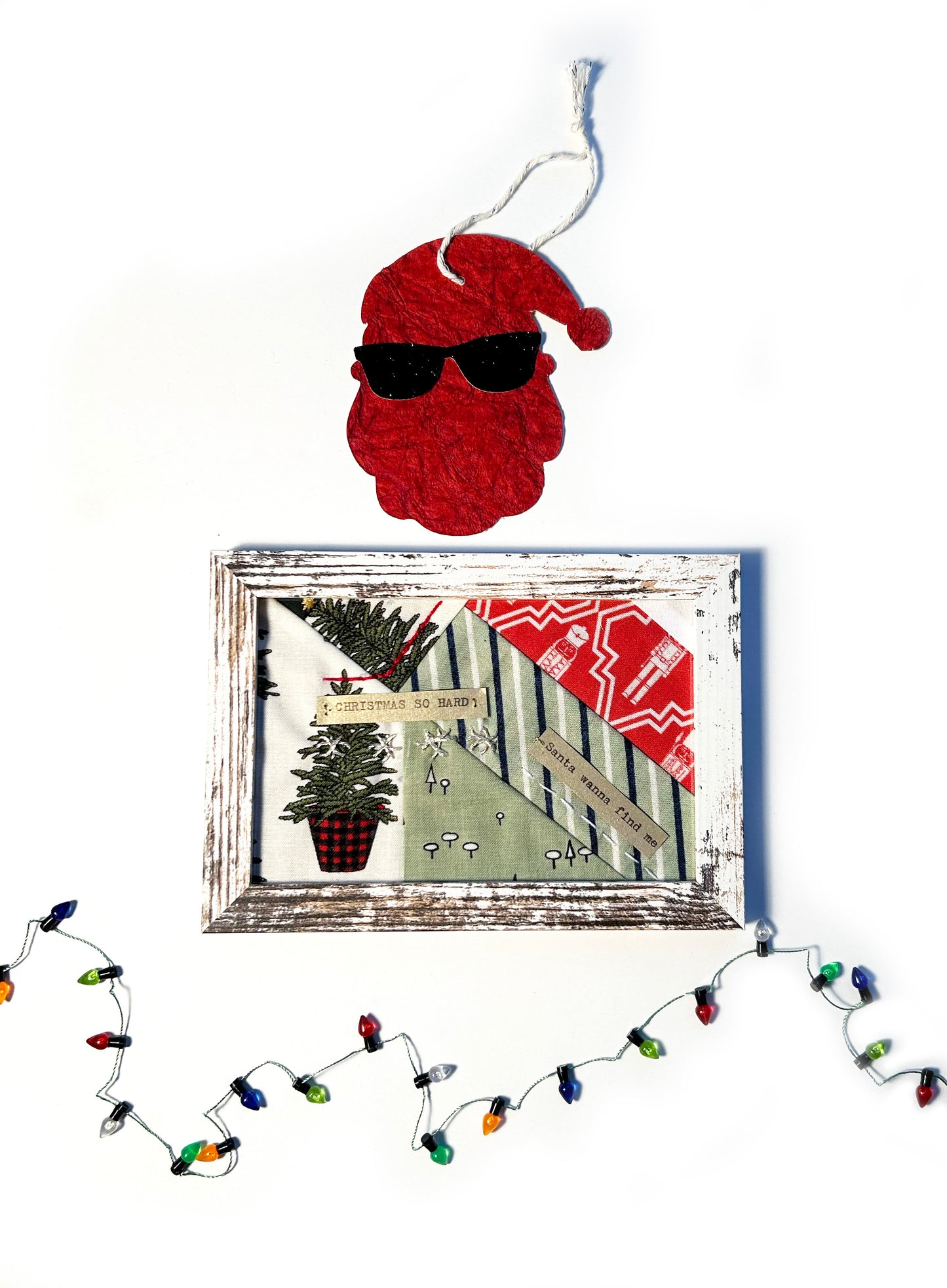 christmas stocking scrap textile art: Christmas so hard