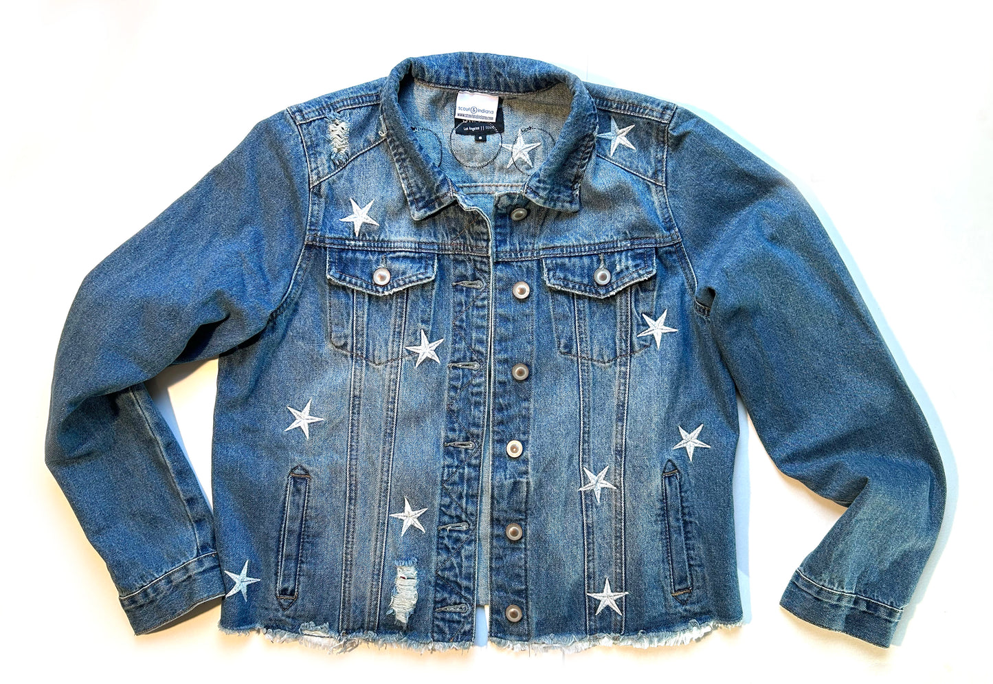 women's machine appliquéd upcycled denim jacket: moon phases